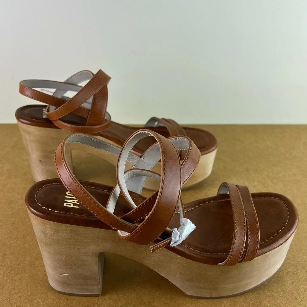 NEW PAIGE BROWN LEATHER CLOG SANDALS - Picture 3 of 12
